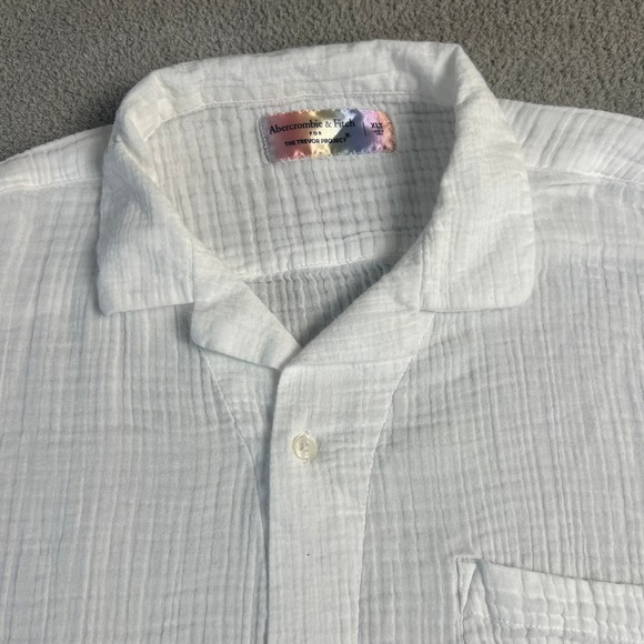 Abercrombie Fitch Trevor Project Mens XLT White Woven S/S ButtonUp Shirt Rainbow - Picture 10 of 13